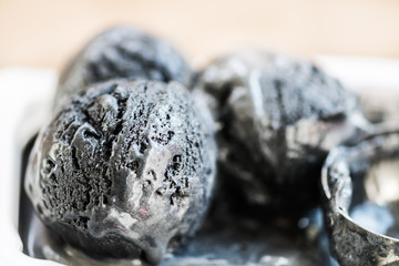 Scoops of Homemade Black Charcoal Coconut Ice Cream