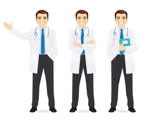 Doctor in different poses set vector illustration