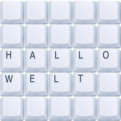 Tastatur mit Spruch "Hallo Welt"