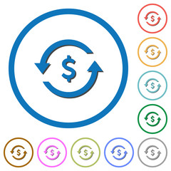Dollar pay back icons with shadows and outlines