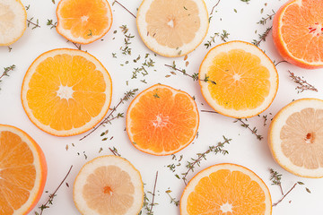 rodajas de citricos vista cenital