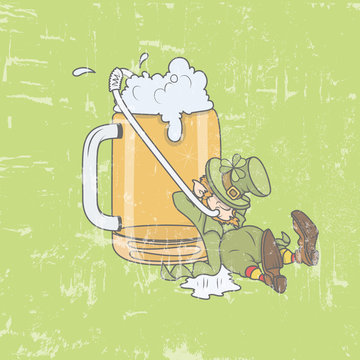 Cartoon Leprechaun Character Drinking Beer