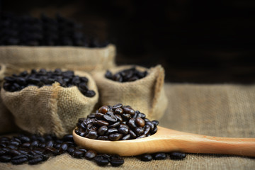 Coffee beans in sack bag