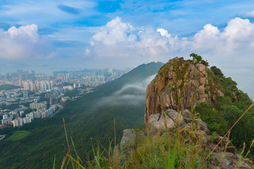 Beautiful Viewed from above the Lion Rock Peak in Hong Kong, China, in morning time
