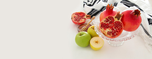 Rosh hashanah (jewish New Year holiday) concept. Traditional symbols