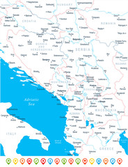 Fototapeta premium Central Balkan Map - Vector Illustration
