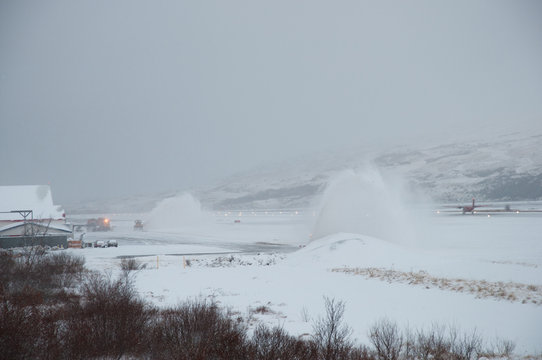 Snowplowing at Akureyri airport in Iceland