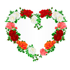 Floral  frame heart of roses  and buds vintage  festive  background vector illustration editable hand draw