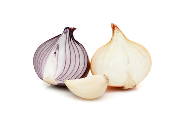 red sliced onion  with parsley greenery isolated on white background