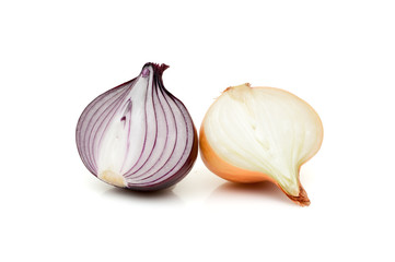 red sliced onion  with parsley greenery isolated on white background