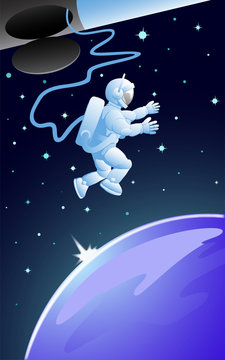 Hovering above the planet in space cosmonaut
