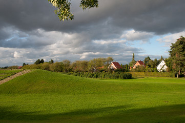 Fototapeta na wymiar green lawn in Danish park in city of Roskilde