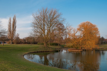 Fototapeta na wymiar A pond in a park in Vordingborg Denmark