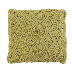 Decorative cushion with knitted pattern.