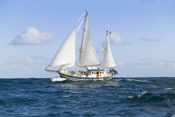 Fototapeta na wymiar segel yacht in hohem Seegang auf dem Atlantik