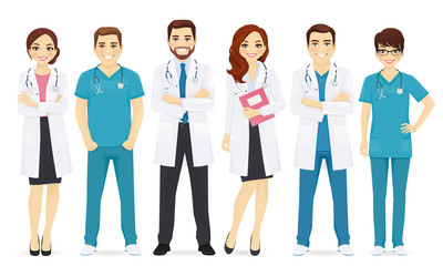 Fototapeta na wymiar Doctors team in different poses set vector illustration