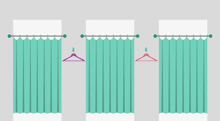 Row of fitting rooms with curtains in a fashion shop. Cabins for trying on clothes in a shopping mall. Vector illustration.
- 171217827