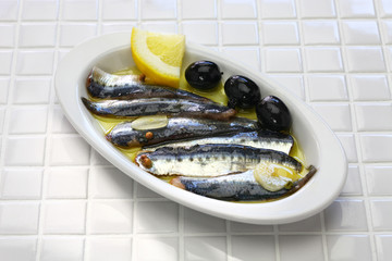 homemade marinated anchovies, spanish tapas food,boquerones en vinagre