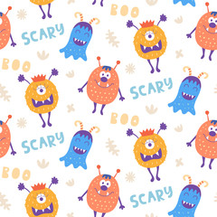 Naadloos patroon met schattige enge Halloween-monsters