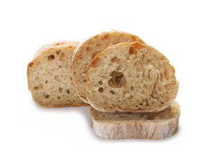 Whole wheat bread slices without additives, isolated on white background