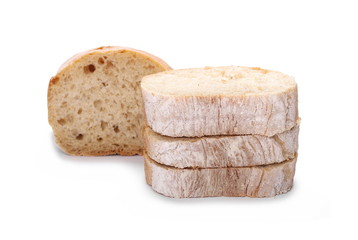 Whole wheat bread slices without additives, isolated on white background