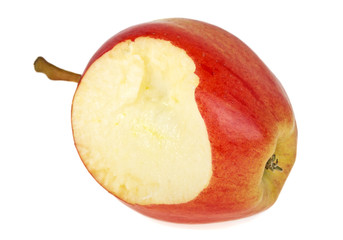 Bitten red apple on a white background