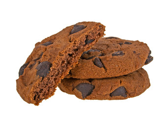 Chocolate chip cookies isolated on a white background
