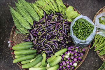 Fresh vegetables market in Myanmar, Asia