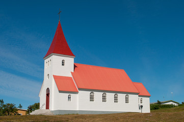 Fototapeta na wymiar Church of Hrisey in Iceland