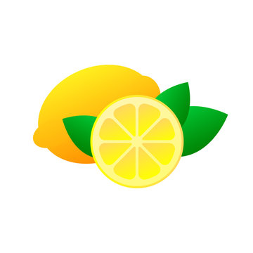 Vector icon of lemon fruit whole and sliced . Citrus