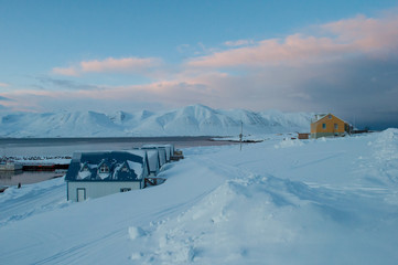 winter day on island of Hrisey in Iceland