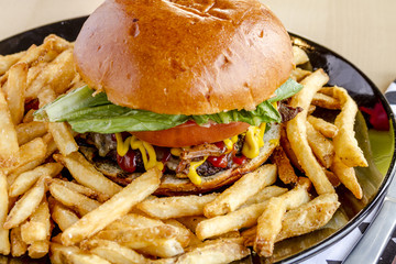 Gourmet Pub Hamburger and Fries