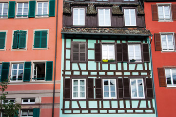 historical half-timbered houses in Strasbourg city center, Alsace, France
