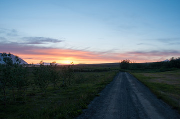 sunset on island of Hrisey in Iceland