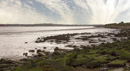 Gravesend Kent to the horizon viewed across river thames estuary uk
