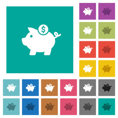 Dollar piggy bank square flat multi colored icons