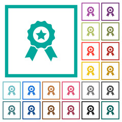 Award with ribbons flat color icons with quadrant frames
