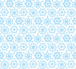geometric flat snowflake seamless pattern vector illustration.  blue winter repeatable motif for fabric, wrapping paper, surface design. ice floral abstract snow