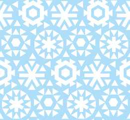 geometric flat snowflake seamless pattern vector illustration.  blue winter repeatable motif for fabric, wrapping paper, surface design. ice floral abstract snow
