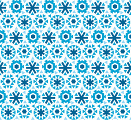 geometric flat snowflake seamless pattern vector illustration.  blue winter repeatable motif for fabric, wrapping paper, surface design. ice floral abstract snow