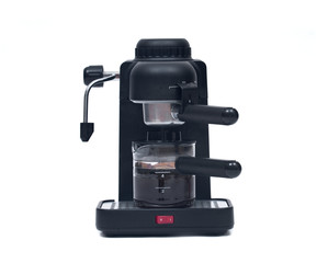Black espresso maker machine isolated on white background