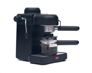 Black espresso maker machine isolated on white background
