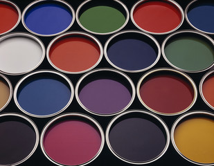 Cans of coloured paint