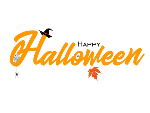 Greeting card with happy Halloween. Text Halloween on white background. Vector illustration.