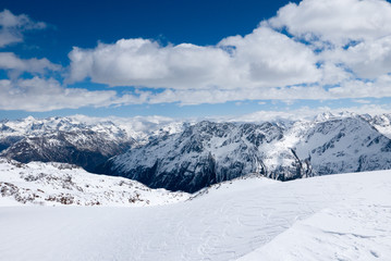 Fototapeta na wymiar Winter landscape of Alpine mountain range. Solden, Austria