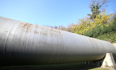 Huge gas storage tanks in an industrial area.