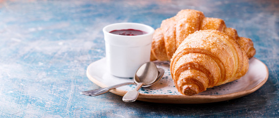  Breakfast Continental  with Fresh  croissants.Delicious Baking with Berry Jam