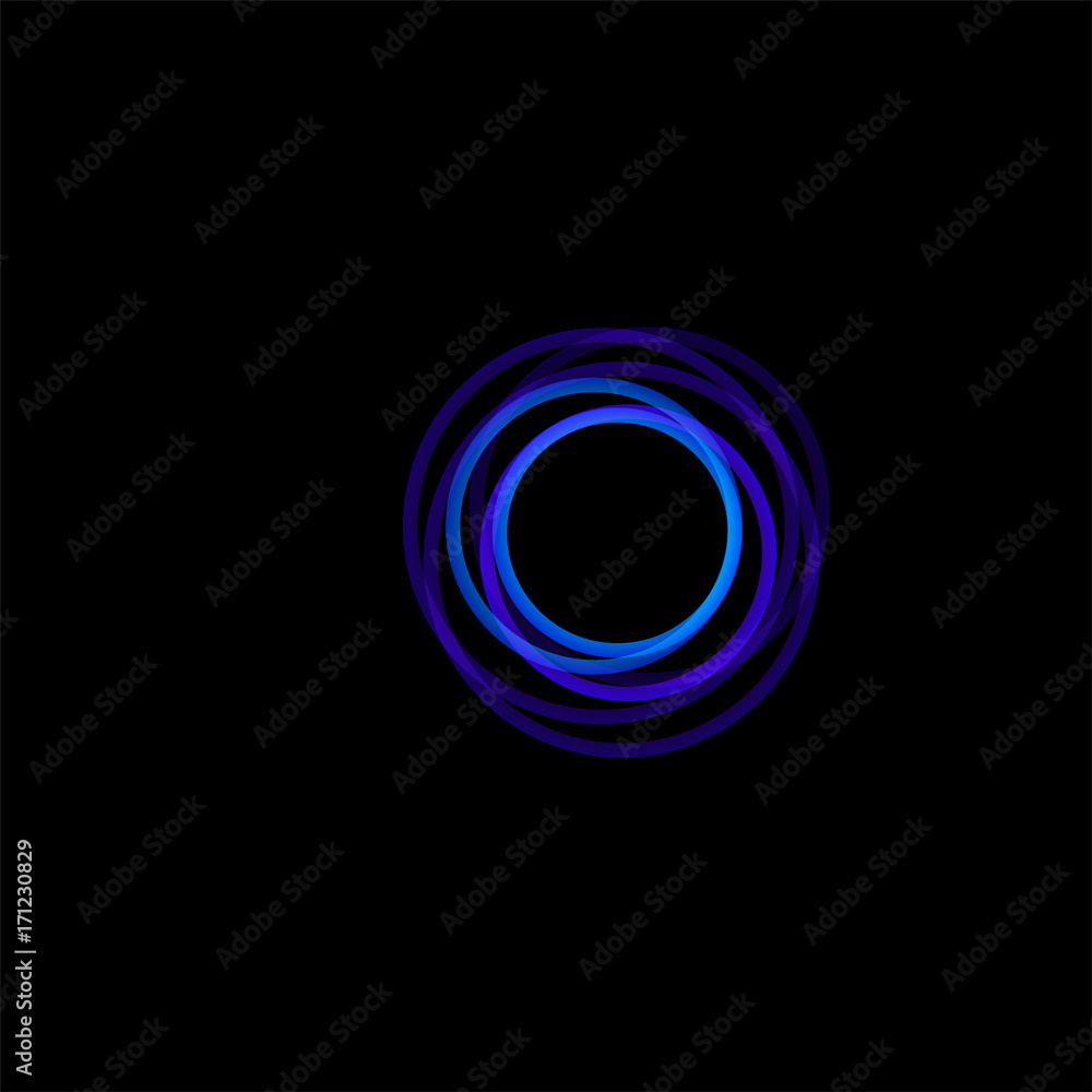 Poster isolated funnel abstract logo, linear unusual shape, circular line logotype. luminous hoops, rings, 