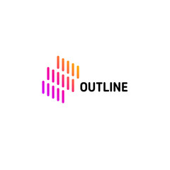 Isolated line chip art logo template. Abstract linear rain logotype. Colorful geometric icon. Outline innovate design elements. Vector simple futuristic sign.
