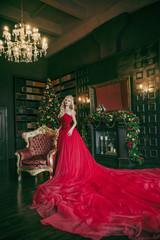 Fototapeta premium queen woman against the backdrop of a Christmas tree